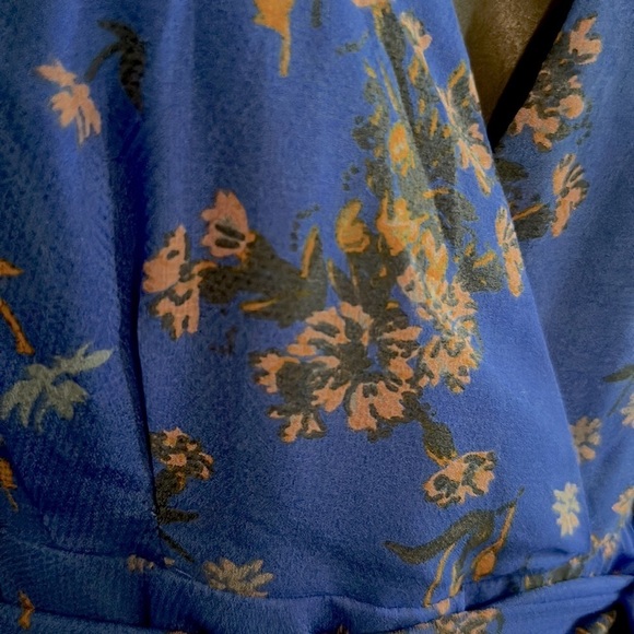Free People Womens Lilou Printed Dress Size XS in Cobalt Combo Bell Sleeves - Picture 4 of 10